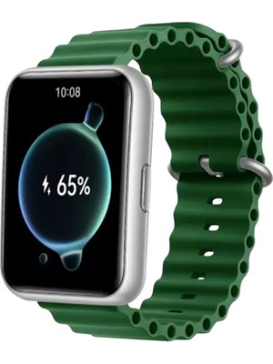 FirstModel Huawei Watch Fit 2 Uyumlu Ocean Silikon Kordon Pim Çevirici Aparatı ile Birlikte Koyu Yeşil