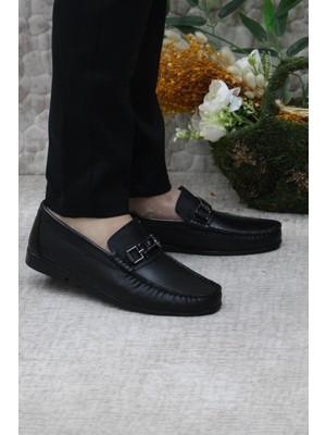 Pierre Cardin Erkek Babet Loafer Siyah Deri Düz Taban Konforlu Ayakkabı