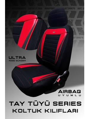 Trobus Hyundai I-20 Hachback 2010-2014 Aracınıza Uyumlu Koltuk Kılıfı Tay Tüyü Siyah Kırmızı