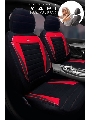 Trobus Skoda Fabia Hatchback 2007-2010 Aracınıza Uyumlu Koltuk Kılıfı Tay Tüyü Siyah Kırmızı