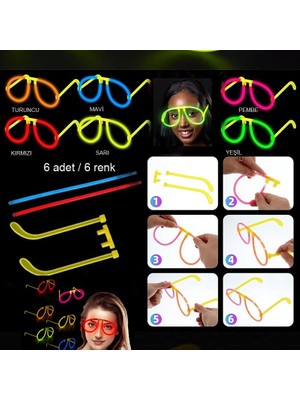 Pandoli Glow Işıklı Parti Gözlüğü 6 Adet 6 Renk Retro