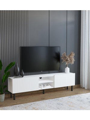 Suba Home Minimalist 160 cm Düşme Kapaklı Demir Ayaklı Mdf Beyaz Tv Ünitesi - Ideal Ebatlarla Modern Tasarım