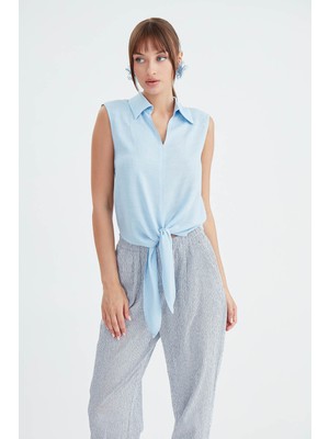 Vitrin Viskon Keten Bağlamalı Gömlek
