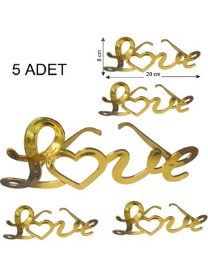 Pandoli Camsız Love Yazan Altın Renk Çocuk Yetişkin Uyumlu Gözlük 5 Adet Hawai Retro