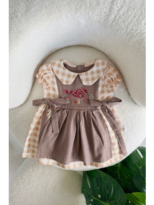 Miniğimin Cicileri Baby Nakış Mantar Desenli Organik Pamuklu elbise - Vizon