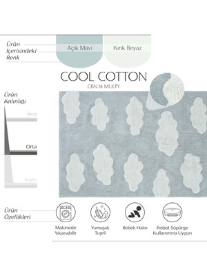 Cool Halı Cool Cotton Ccn 14 Multy Makinede Yıkanabilir Kaymaz Tabanlı Pamuk Dokuma Bulut Desenli Bebek Halısı