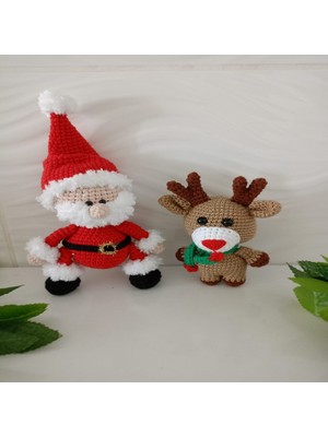Design By Oykum Amigurumi Noel Baba ve Ren Geyik Oyuncak (2'li)
