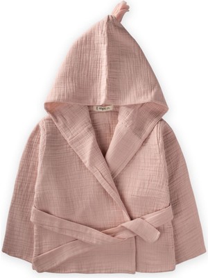 Cigit Çocuk Bornoz %100 Pamuk Müslin Pudra Pembe Renkli Çift Katlı Konforlu Tasarım