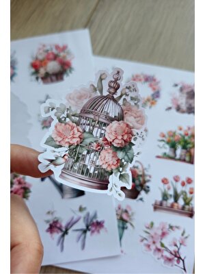 Mona Craftist 2 Sayfa 24 Adet Çiçek Temalı Sticker Çiçek Lale Sakura Kuş Sticker Vintage Sticker