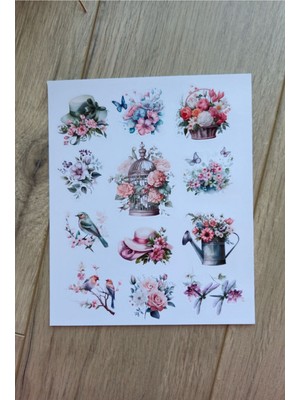 Mona Craftist 2 Sayfa 24 Adet Çiçek Temalı Sticker Çiçek Lale Sakura Kuş Sticker Vintage Sticker