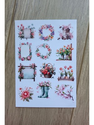 Mona Craftist 2 Sayfa 24 Adet Çiçek Temalı Sticker Çiçek Lale Sakura Kuş Sticker Vintage Sticker