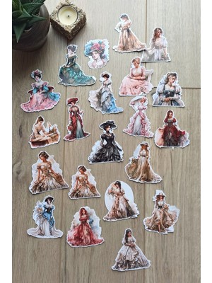 Mona Craftist 21 Adet Victorian Lady Sticker Bullet Journal Scrapbook Laptop Sticker Vintage Kadın