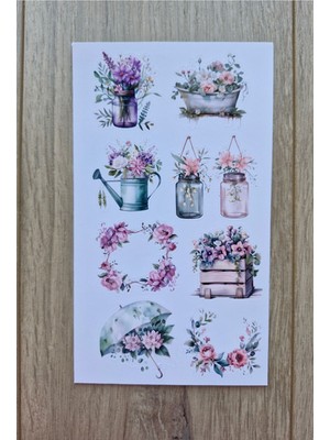 Mona Craftist 2 Sayfa 20 Adet Pembe Mor Çiçek Sticker Seti Şemsiye Yeşil Şapka Kuş Sticker Vintage Sticker