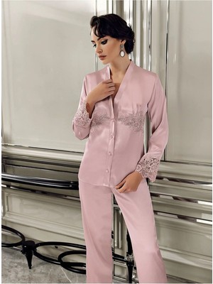 Perin Çeyizlik Dantelli Saten 6'lı Kısa Sabahlıklı Gecelik Şort Pijama Takımı Set 9400 Karamel Rengi