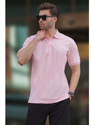 Madmext Pembe Overfit Kısa Kollu Polo Yaka Erkek Tişört 7029