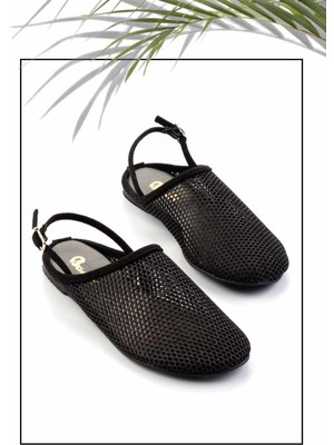 Bambi Kadın Casual Ayakkabı Düz Tabanlı Siyah Süet File Malzeme ile Şık ve Rahat