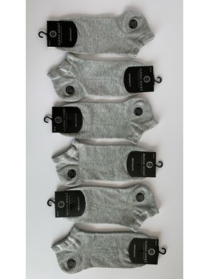 Alessa Socks Bambu Patik Kısa Çorap Gri 6 Çift Yıkamalı Burun Dikişsiz Erkek