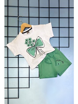 Miniğimin Cicileri For You Çiçek Desenli Şortlu Kız çocuk takım - Çağla Yeşili