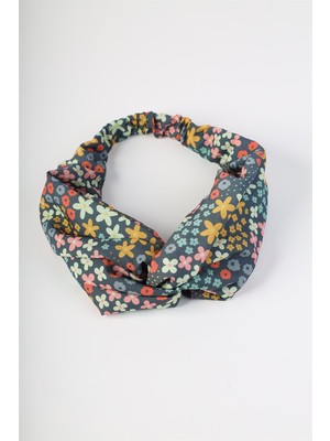Nesscarf Çiçek Desen Gri Saç Bandı