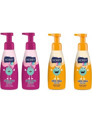 Hobby Kids Köpük Sabun Şeftali ve Çilek Kokulu 200 ml 4 Adet- Kids Foam Soap Peach-Strawberry