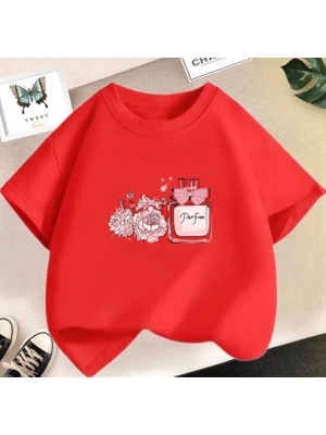 Kids Face Özel Tasarım Çiçek Kokulu Parfüm Baskılı %100 Pamuk Oversize Kız Çocuk Trend T-Shırt