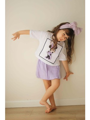 Miniko Kids Kız Çocuk Mickey ve Dondurma Desenli Kısa Kol Pamuk Etekli Takım