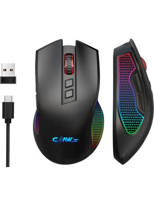 Claw's Crossfire Air V1 Kablosuz 10000 Dpi Pixart PMW3325 Sensör Makro Yazılımlı Chromatic RGB Kablosuz Gaming Mouse - Siyah (2.4 GHz Kablosuz + BT5.1 + Type-C ile Kullanım Desteği)