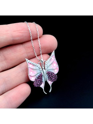 Pigado 925 Ayar Gümüş Mavi Beyaz Mineli Özgür Kelebek Kolye