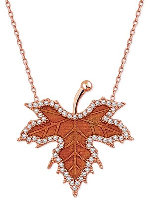 Pigado Kişiye Özel Tarihli Gümüş Çınar Yaprağı Kolye