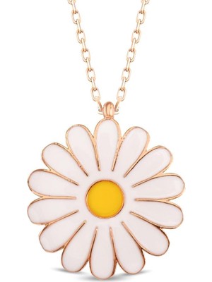 Pigado 925 Ayar Gümüş Mineli Beyaz Papatya Bayan Kolye