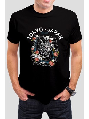 T-35 Tokyo Japan Ejderha Baskılı Siyah Unisex Tişört C536
