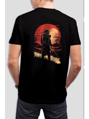 T-35 Samurai Baskılı Siyah Unisex Tişört C545