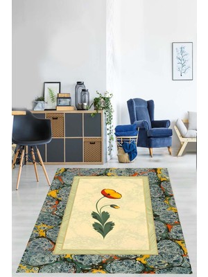 Pelangi Ebru Sanatı Modern Yıkanabilir Kaymaz Taban Leke Tutmaz Salon Halısı