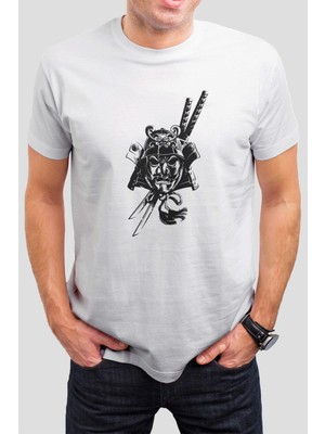 T-35 Maskeli Samurai Baskılı Beyaz Unisex Tişört C527