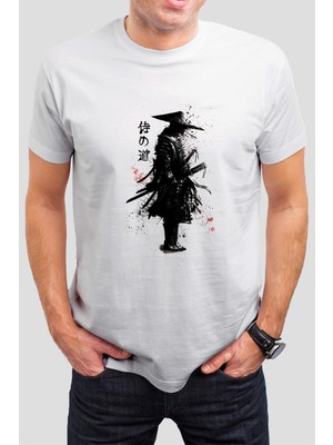 T-35 Savaşçı Samurai Baskılı Beyaz Unisex Tişört C501