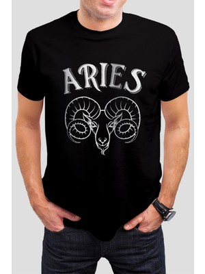 T-35 Aries Koç Burcu Baskılı Siyah Unisex Tişört C518