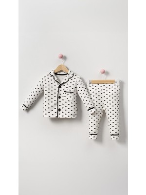 Trend Baby Kids Kız Bebek Pijama Takımı Siyah Kalp Desenli  6-18 Ay