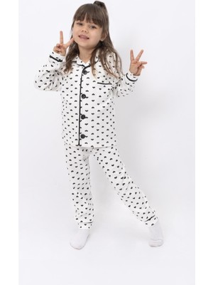 Trend Baby Kids Kız Çocuk Pijama Takımı Siyah Kalp Desenli  2-8 Yaş