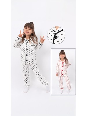 Trend Baby Kids Kız Çocuk Pijama Takımı Siyah Kalp Desenli  2-8 Yaş