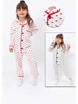 Trend Baby Kids Kız Çocuk Pijama Takımı Kalp Desenli  Pamuk 2-8 Yaş