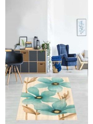 Pelangi Soyut Desenli Çiçekli Yıkanabilir Kaymaz Taban Leke Tutmaz Salon Halısı