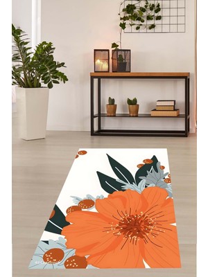 Pelangi Çiçek ve Yaprak Desenli Yıkanabilir Kaymaz Taban Leke Tutmaz Salon Halısı