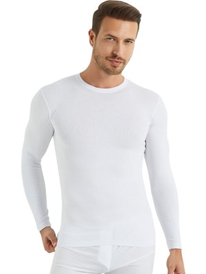 Marmara Qumasch Erkek Uzun Kollu Tişört Regular Fit Bisiklet Yaka %100 Pamuk Beyaz - 2xl