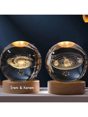 Keyfim Shop Büyük Boy Işıklı Ahşap Kaideli 2'li Temalı Cam Küre 8cm