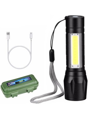 Güçlü Mini El Feneri Kutulu El Feneri Cob Ledli Mini Güçlü El Feneri USB Şarjlı El Feneri