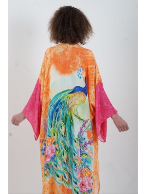 Zelish My Sister Oranj Tavus Kuşu Desenli Kimono