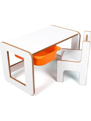 Prime Dükkan Çocuk Oyun, Aktivite ve Etkinlik Masası, Beyaz-Turuncu, 18MM 1.sınıf Mdf