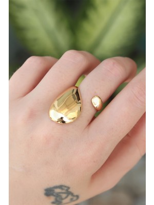 Shopzum Pirinç Gold Renk Ayarlanabilir Iri Bombeli Yüzük