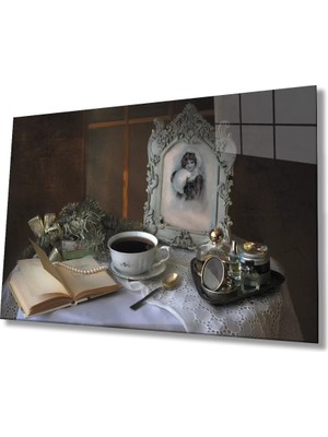 Hobyy Kitap Inci Natürmort Cam Tablo   Book Pearl Still Life