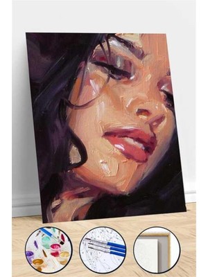 Hapy Hoby Güzel Kız Yüzü Çerçeveli Sayılarla Boyama Seti 40 x 50 cm